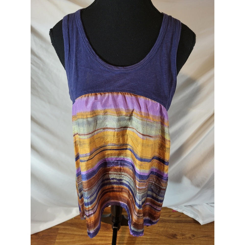 Left Of Center‎ Size M Silk & Cotton Water Color Design Tank Top